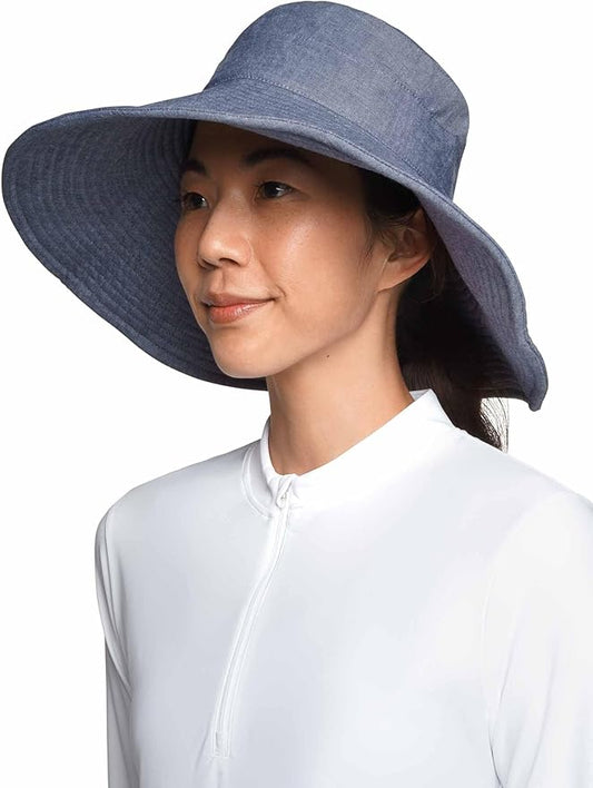 Women's Beach Hat - UPF 50+ Sun Protection - Brittany in Denim Blue Chambray