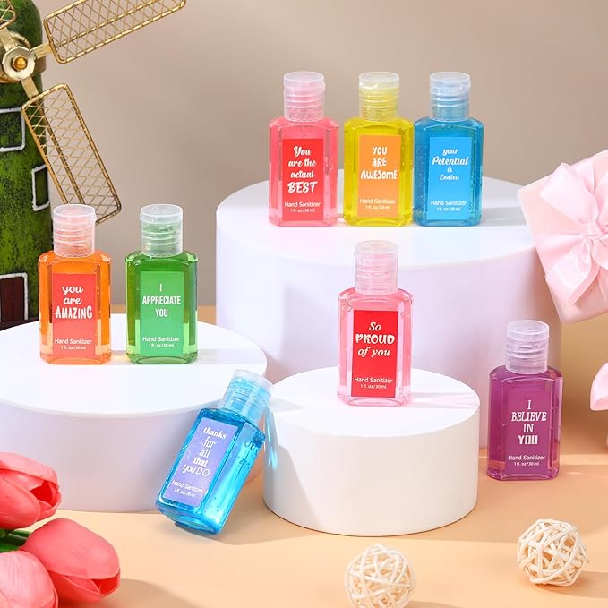 Frienda 24 Pcs Inspirational Hand Sanitizers Bulk Employee Appreciation Gifts Travel Size Scented Hand Sanitizers 1 oz Mint Watermelon Assorted Scents for Women Men Adults Christmas Stocking Stuffers