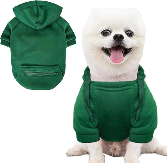 Jecikelon Pet Dog Cold Weather Coat with Pocket Winter Dog Hoodie Warm Puppy Clothes for Small Dogs Chihuahua Clothing (Green, X-Small)