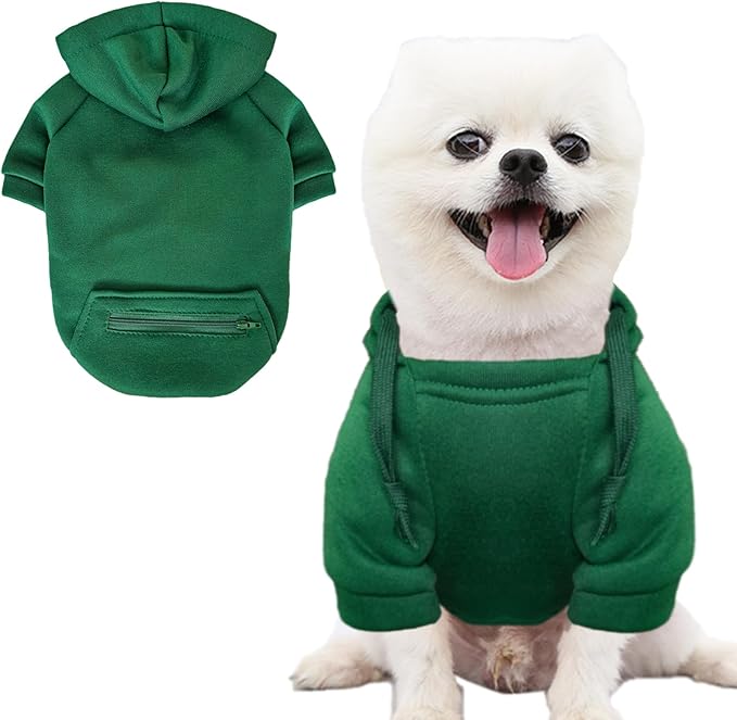 Jecikelon Pet Dog Cold Weather Coat with Pocket Winter Dog Hoodie Warm Puppy Clothes for Small Dogs Chihuahua Clothing (Green, XX-Small)