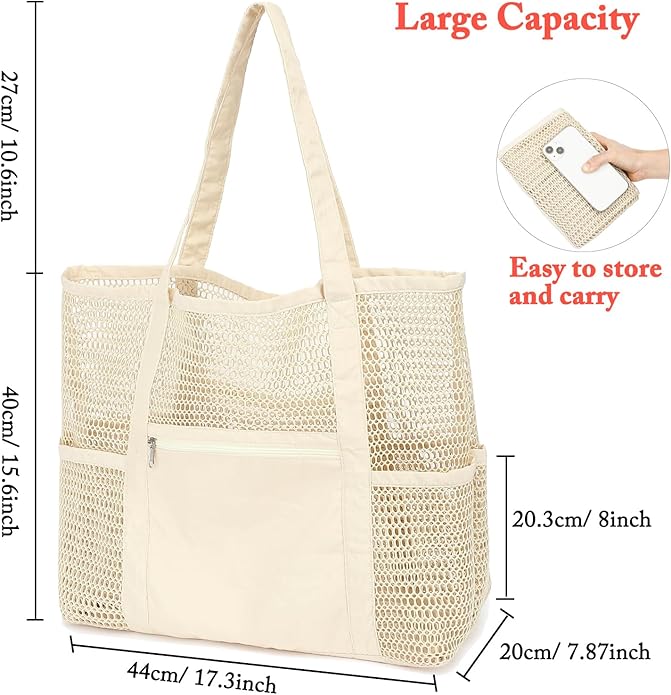 Mesh Beach Bag for Women, Casual Hobo Bags Large Beach Tote for Pool Travel Cruise Vacation Essentials
