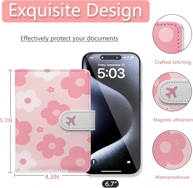 Passport Holder, Travel Wallet Cover with Pen Loop | Cute RFID Blocking Leather Case with Magnetic Closure for Travel Essentials-Garden