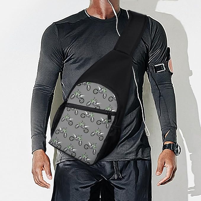 SWEET TANG Sling Bag for Men Women, Comfortable Crossbody Backpack, Motocross Dirt Bike Grey, Anti Theft Sling Shoulder Chest Bag Daypack, Fashion Travel Gym Sack Rucksack