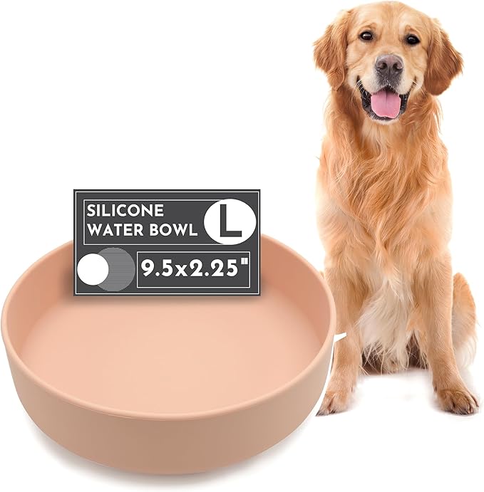 Should We Go? Dog Water Bowl - The Perfect Dish No-Spill, Less Mess Non-Tippable Water & Food Bowl, Pure Silicone with Suction Cup, Fits 8 Cups 9.5" Across x 2.5" Tall, Ideal for All Pets, Large-Blush