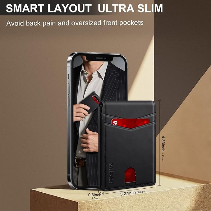Wallet for Men Slim RFID Blocking Leather Credit Card Holder Wallet for 14 Cards, Bifold Minimalist Thin Wallet with 2 ID Windows & Cash Slot, Front Pockt Carteras Para Hombres, Birthday Gifts for Men