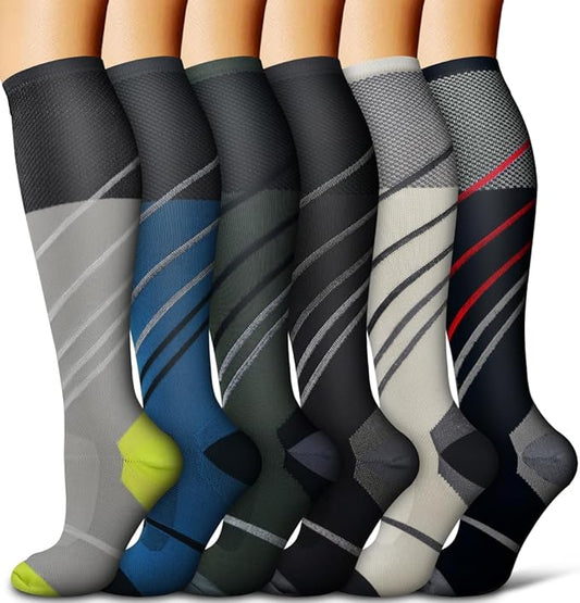 Copper Compression Socks for Women and Men(6 Pairs)-Best Support for Running, Athletic, Nursing, Travel