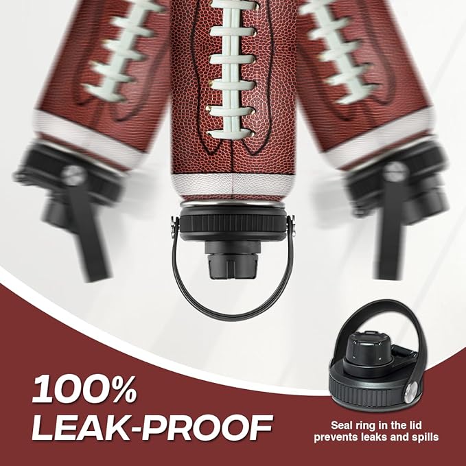 Football Water Bottle 32oz Stainless Steel Insulated Bottles for Men Boys Sports Lovers Fan Players Coach - Softball Gifts for Birthday Christmas