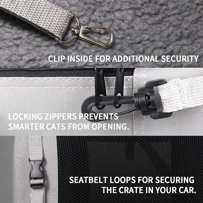 Extra Large Cat Carrier Soft Sided, Portable Small Dog Carrier for 2 Cats, 24"x16.5"x16" Car Travel Folding Comfortable Design with Bowl, Grey