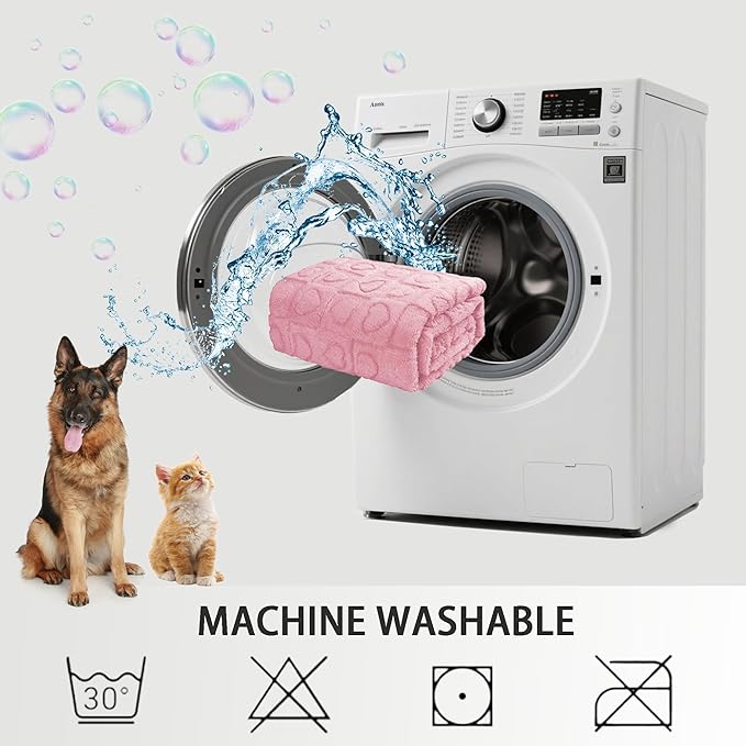 gogobunny Calming Plush Dog Cat Blanket 300GSM Coral Fleece, Ultra-Soft Machine Washable Pet Bedding for Small Medium Dogs Cats Puppies Kittens (Pink, 25x35)