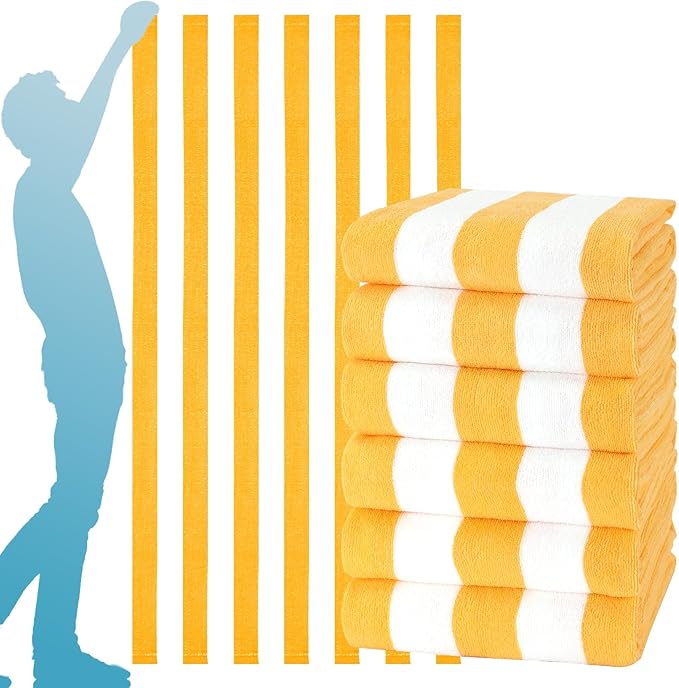 Genovega 6 Packs Oversized 72x40 Inch Stripe Beach Towel Thin Terry Set Extra Large XL Big Clearance Pool Travel Accessories Soft Super Absorbent Swim Bath Towels Bulk Men Women Adults Gift Yellow
