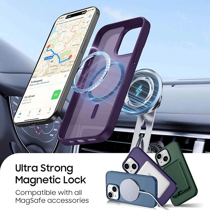 Ntwinro Magnetic for iPhone 13 & iPhone 14 Case (Compatible with MagSafe) with Detachable Wallet & Card Holder for 3 Cards [RFID Blocking] Military Grade Protective Slim Phone Cover, Purple