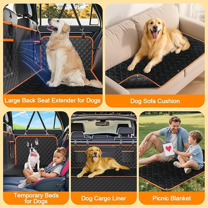 Dog Car Seat Cover for Back Seat with Hard Bottom, 2025 Upgraded Waterproof Dog Seat Extender Holds 465lbs, Anti-Scratch Hammock with Four Season Cushion, Safe and Easy to Clean