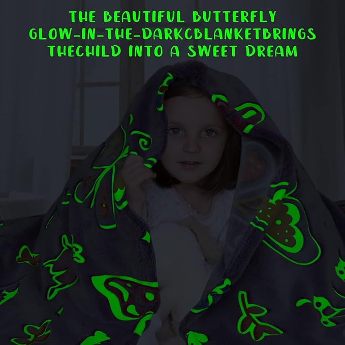 Butterfly Blanket Glow in The Dark Blanket Gifts for Girls, Toys for 1 2 3 4 5 6 7 8 9 10 Year Old Girls Butterfly Birthday Gifts for Adults Kids,Soft Warm Fuzzy Kids Throw Blanket 40"x50"