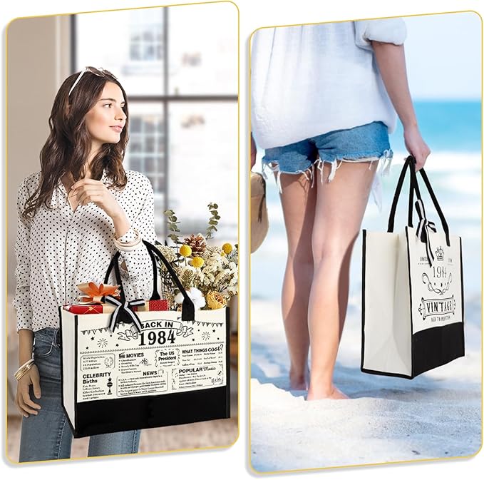 YeohJoy 41st Birthday Gifts for Her Canvas Tote Bag Travel Gear, Unique 41 Years Old Birthday Gifts for Girlfriend Sister Friends Women, Vintage 1984 Handbag & Cosmetic Bag & Back in 1984 Poster
