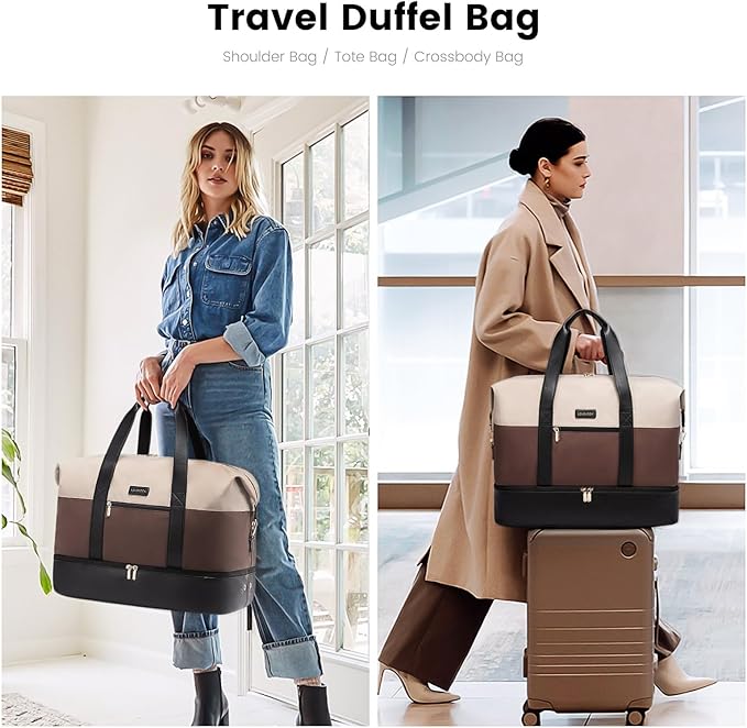 LOVEVOOK Weekender Bag, Large Travel Duffel Bag for Women with 2 Packing Cubes, Carry on Overnight Bag with Shoe Compartment, Mom Hospital Bags for Labor and Delivery