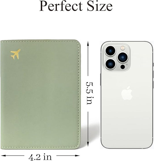 PU Leather Passport Holder Covers Case, Waterproof Rfid Blocking Travel Wallet Passport Holder(Sage Green)