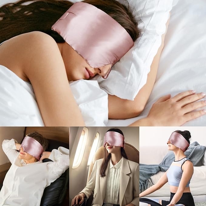 Mulberry Silk Sleep Mask for Side and Back Sleepers, Blackout Eye Mask for Sleeping for Women Men with Adjustable Band, Comfortable Soft Pressureless Eye Cover for Sleeping in Large Size