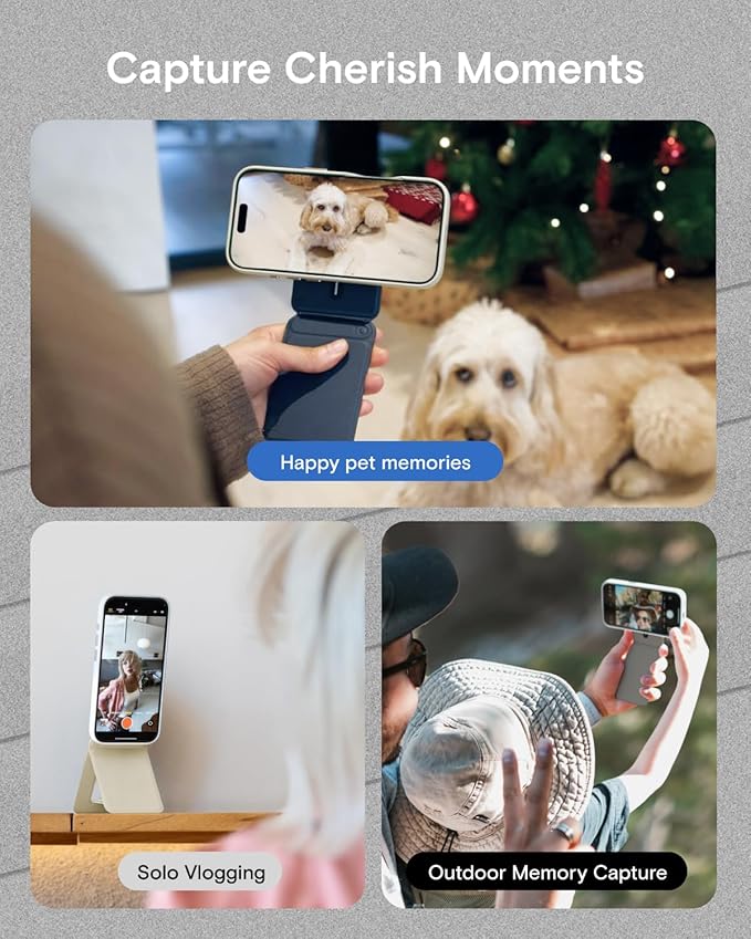 MOFT Phone Tripod Stand Selfie Stick for iPhone, Multi-Angles iPhone Stand, Lightweight & Portable Phone Holder, Strong Magnets, MOVAS Vegan Leather, Earthen Beige (Without Card Slot)