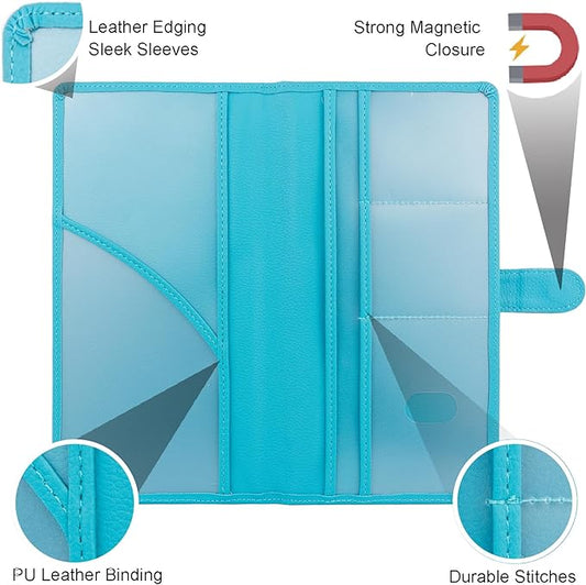 Car Registration and Insurance Holder, Leather Magnetic Shut Vehicle Glove Box Organizer for Document, Card, Driver License, Turquoise