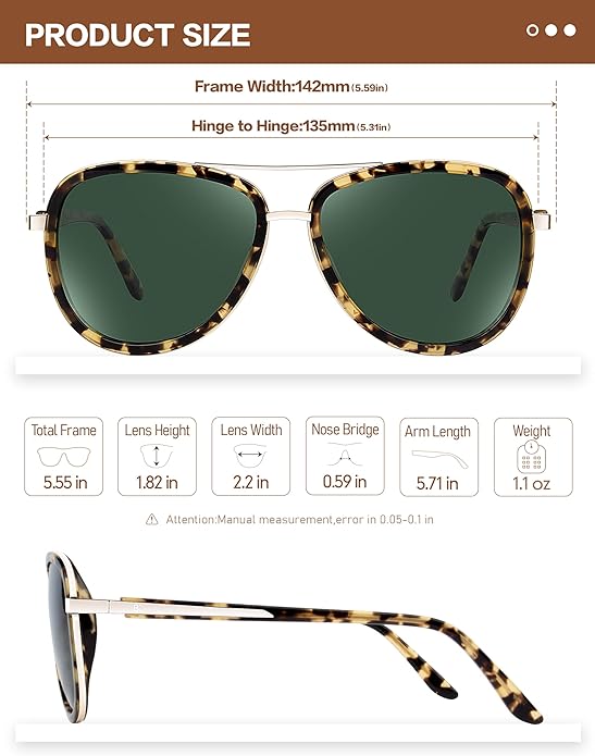 BIRCEN Polarized Sunglasses for Women UV - Protection Womens Retro Mirrored Shades with Acetate Frame BC2001
