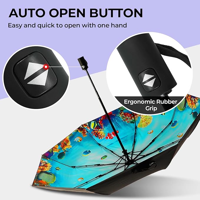 LLanxiry Compact Travel Umbrella, 44" Canopy, Automatic Open/Close Windproof Umbrella, 210T Pongee, 8-Rib Fiberglass, Travel Size Mini, Portable Rain/Sun Umbrellas UPF 50+ with Cover