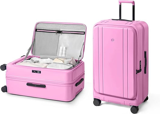 NINETYGO Medium Checked Luggage 24 Inch, Top Opening Luggage Checking In Luggage, Expandable, PC Hard Shell, Larger Capacity Checked, TSA Lock, 360° Spinner Wheels (Pink, Hobo Pro)