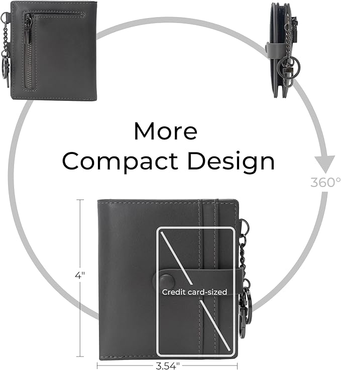 Alldaily Slim Keychain Wallet for Women, RFID Blocking Small Bifold Travel Credit Card Holder (Grey)