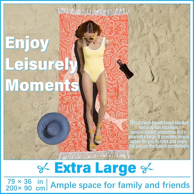 Thin Turkish Beach Towel Lightweight Soft Cotton Extra Large XL Oversized Sand Free Sandproof Absorbent Quick Dry Towels Cloud Bath Pool Travel Compact Essentials Accessories for Adult Gifts