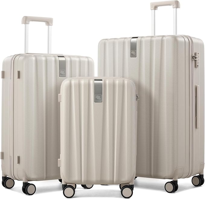 Hanke Hardshell Luggage Sets 3 Piece Extra Large Suitcases with Lock,28 Inch Luggage with Spinner Wheels, PC Travel Suitcase for Women Men 20 24 29Inch,Ivory White