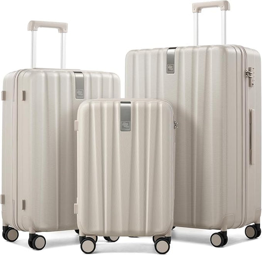 Hanke Hardshell Luggage Sets 3 Piece Extra Large Suitcases with Lock,28 Inch Luggage with Spinner Wheels, PC Travel Suitcase for Women Men 20 24 29Inch,Ivory White