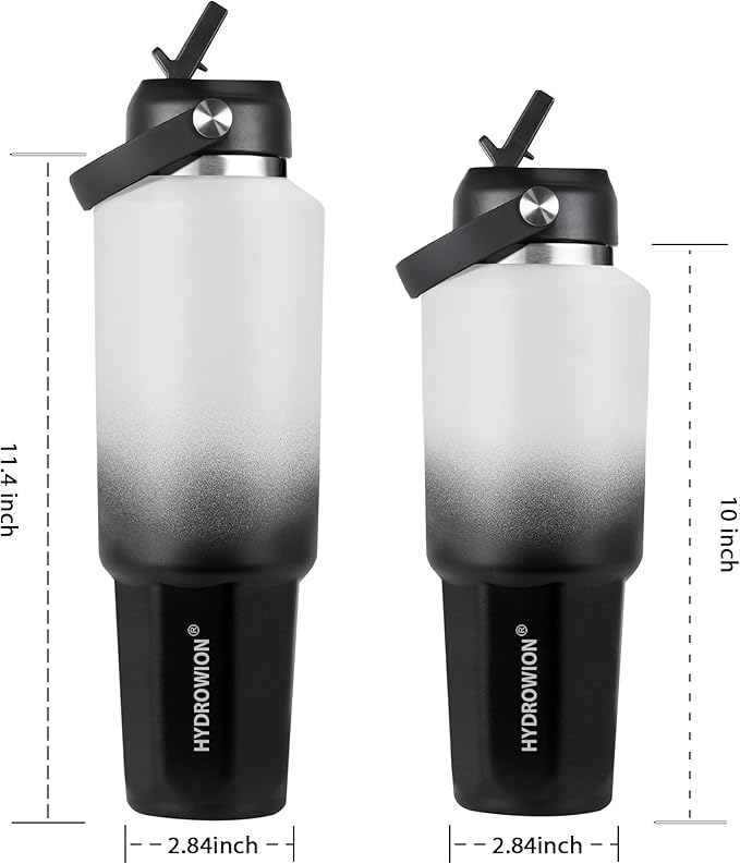 HYDROWION 32 oz Insulated Water Bottle, Car Water Bottle Holder - Double Wall Vacuum Insulated Travel Bottle with Straw Lid, Spout Lid and Flex Cap - Cold for 24H, Hot for 12H, Blue - Panda