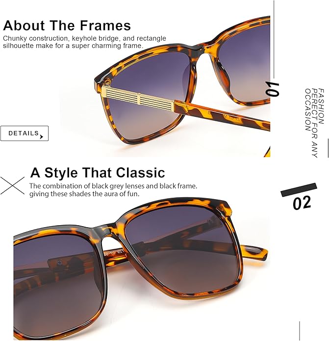 SIPHEW Oversized Square Sunglasses for Women|Lightweight Fashion Sunglasses 100% UV400 Protection|Trendy Mirrored Shade