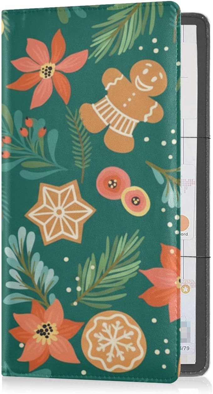 linqin Car Registration and Insurance Card Holder, Christmas Gingerbread Glove Box Organizer Card Document Wallet