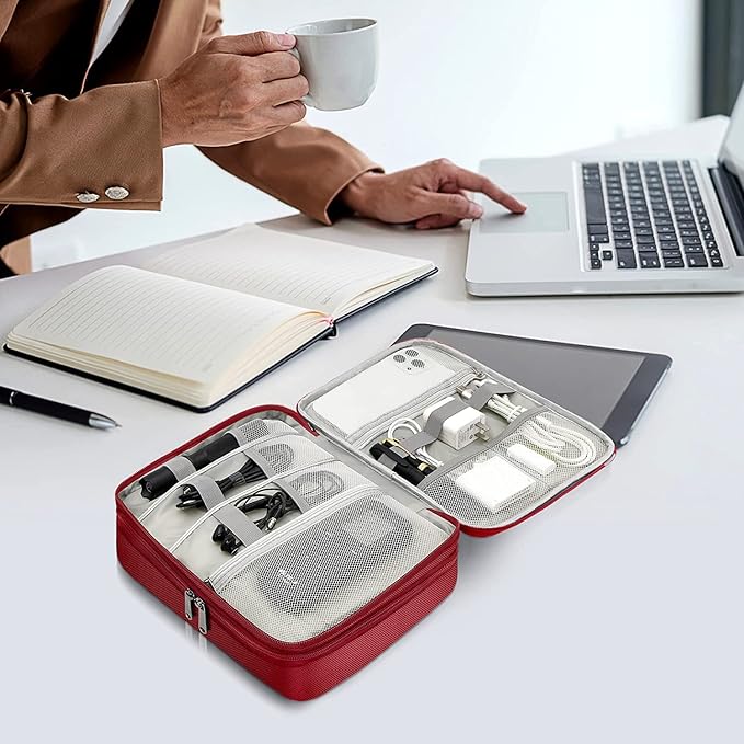 Electronics Travel Organizer, Double Layer Cable Organizer Bag Waterproof Electronics Accessories Storage Bag for Charger, Phone, Power Bank, Hard Drive, Cord, Tablet