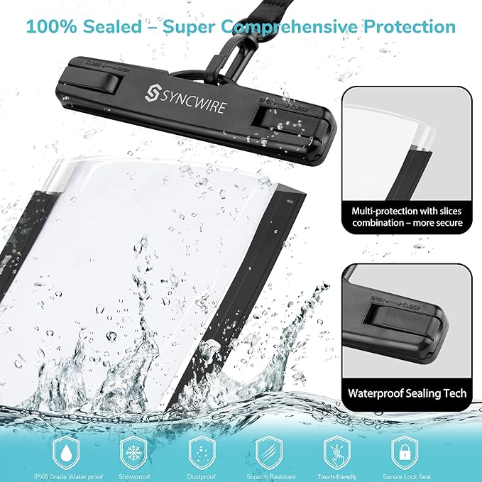 SYNCWIRE Waterproof Phone Pouch [2-Pack] - Universal IPX8 Waterproof Phone Case Dry Bag with Lanyard for iPhone 16/15/14/13/12 Pro XS MAX XR X 8 7 6 Samsung S25 S24 S23 and More Up to 7 Inches