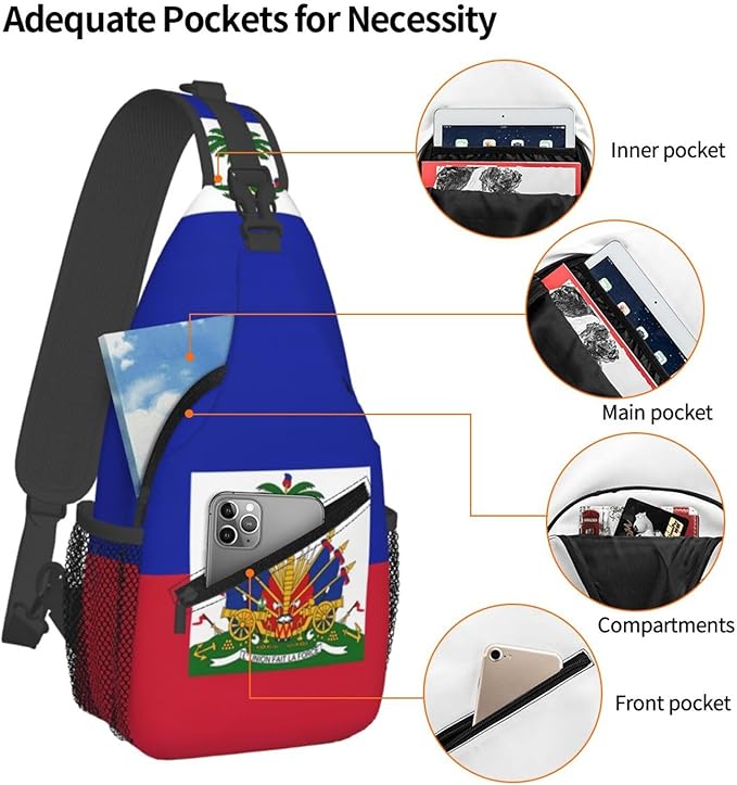 Haiti Flag Sling Bag Multipurpose Crossbody Sling Backpack Travel Cycling Hiking Shoulder Bag For Women Men