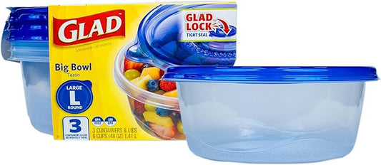 Glad GladWare Big Bowl Food Storage Containers, Large Round Bowl Holds 48 Ounces of Food Food Storage Containers for Everyday Use to Preserve Freshness, 3 Count
