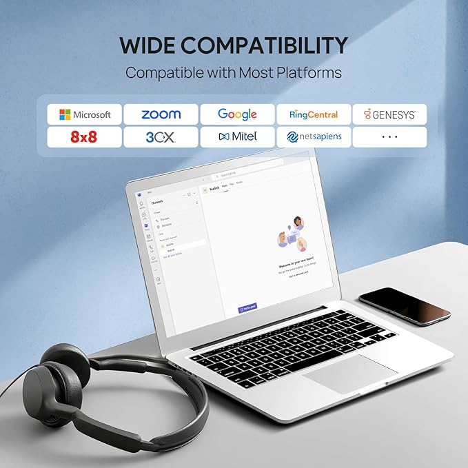 Yealink UH42 USB-C/A Headset with Microphone for PC Computer, Wired Headset Teams Certified, Noise Cancelling Mic, in Line Control, Mute Button, Cable Length 7.05FT, All Day Comfort