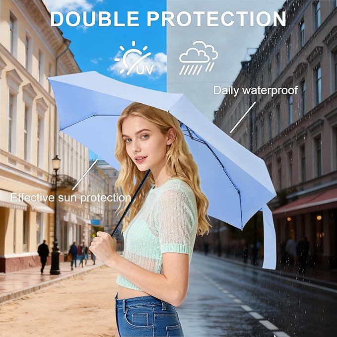 LEAGERA Compact Travel Umbrella with Case - Mini Umbrella for Purse, Small Lightweight &Tiny Design Perfect for Parasol Outdoor Sun&Rain Umbrellas