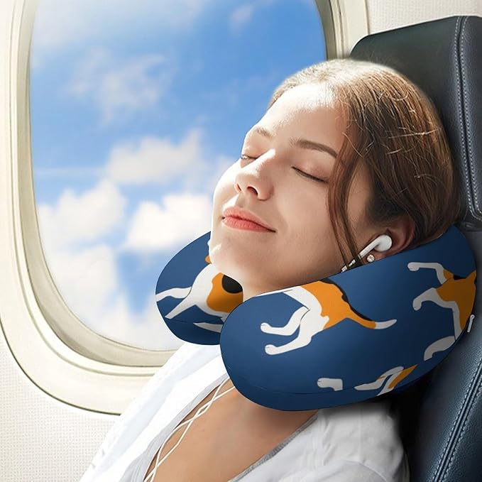 Luxurious Memory Foam U-Shape Pillow, Beagle Dog Purple Art U-Shaped, Neck & Head Support for Travel Airplane Office Sleep, Washable Cover Comfort