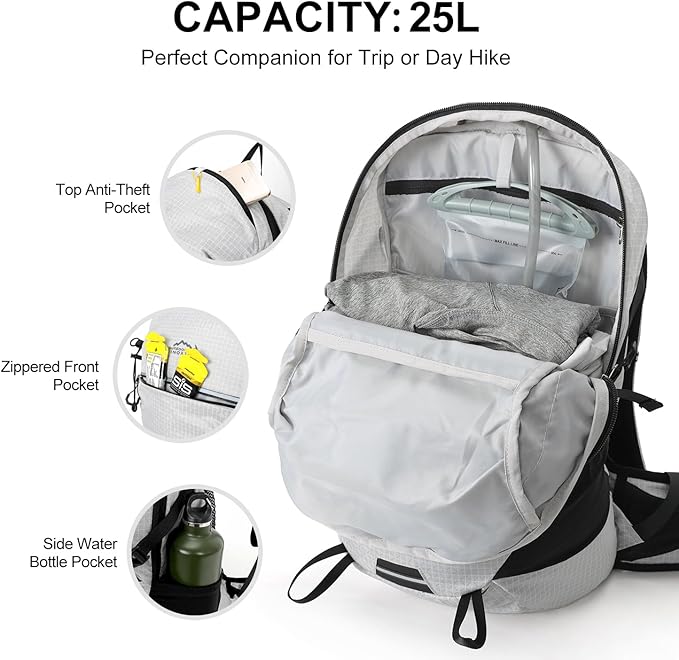 Hydration Backpack, 25L Hiking Backpack with 3L Water Bladder and Rain Cover, Hiking Water Backpack Men Women Lightweight Hydration Pack for Hiking, Cycling, Climbing, Camping