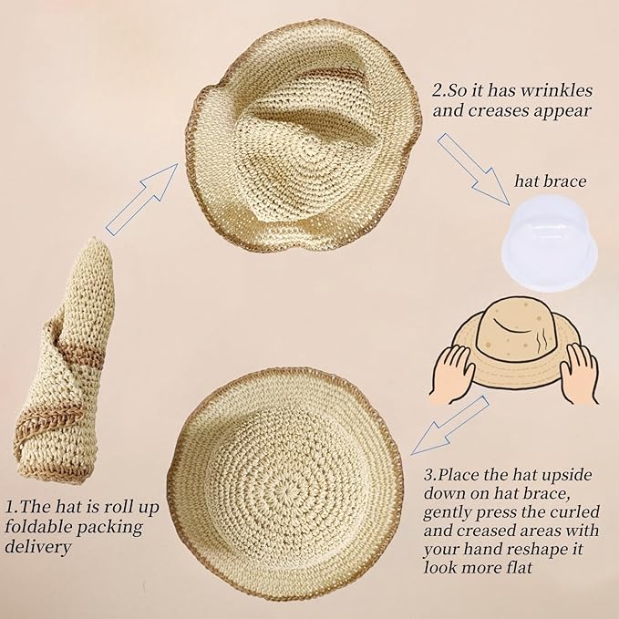 Floppy Big Beach Straw Hats for Women Foldable Summer Wide Brim Packable Sun Hat Womens Travel Straw Fedora Hat
