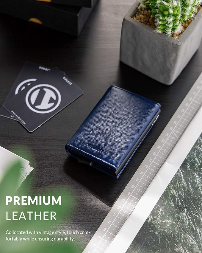 VULKIT Pop up Wallet Minimalist Cash Wallets RFID Blocking Leather Smart Credit Card Holder with Magnetic Closure for Men