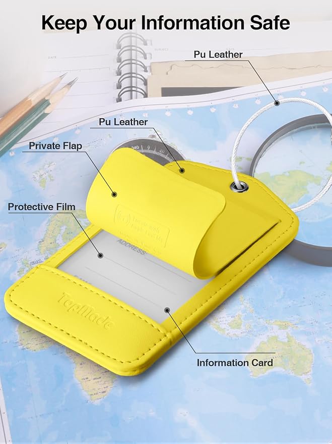 TopMade Smart Luggage Tag with Apple Find My, Premium Leather Luggage Tags for Suitcase, Travel Bags, Backpacks, Anti-Lost Suitcase Tag Tracker for Travel with Privacy Name Card, Rechargeable