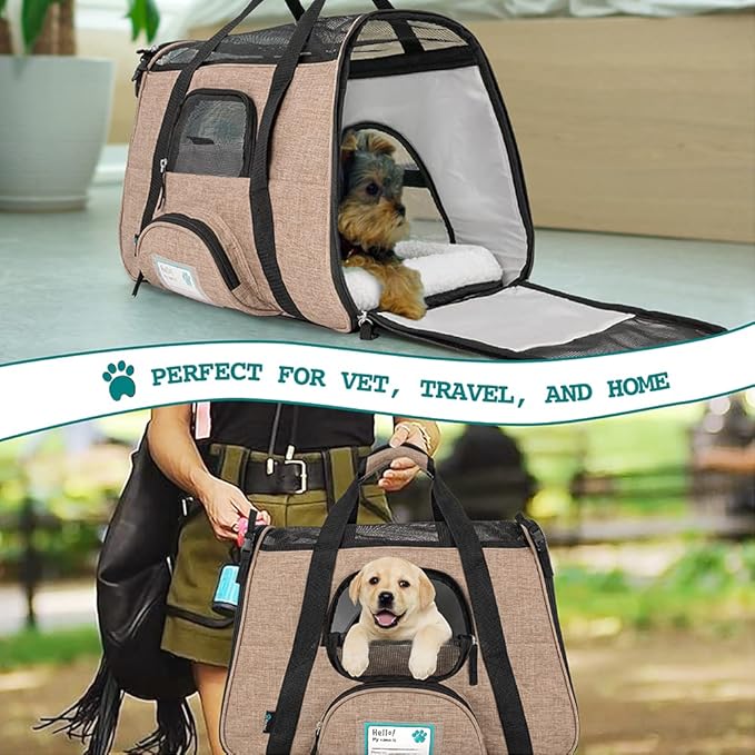 PetAmi Airline Approved Pet Carrier for Cat, Soft Sided Dog Carrier for Small Dog, Cat Travel Supply Accessories Indoor Cat, Ventilated Carrying Bag Medium Large Kitten Puppy, Small Heather Taupe