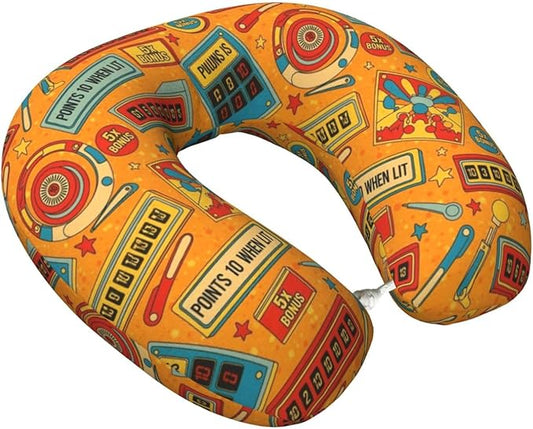 Unique Travel U Shaped Pillows Cartoon Pinball Orange for Airplanes Car Flight, Comfortable Chin Head Neck Cushion Supporting, Polyester Removable Cover