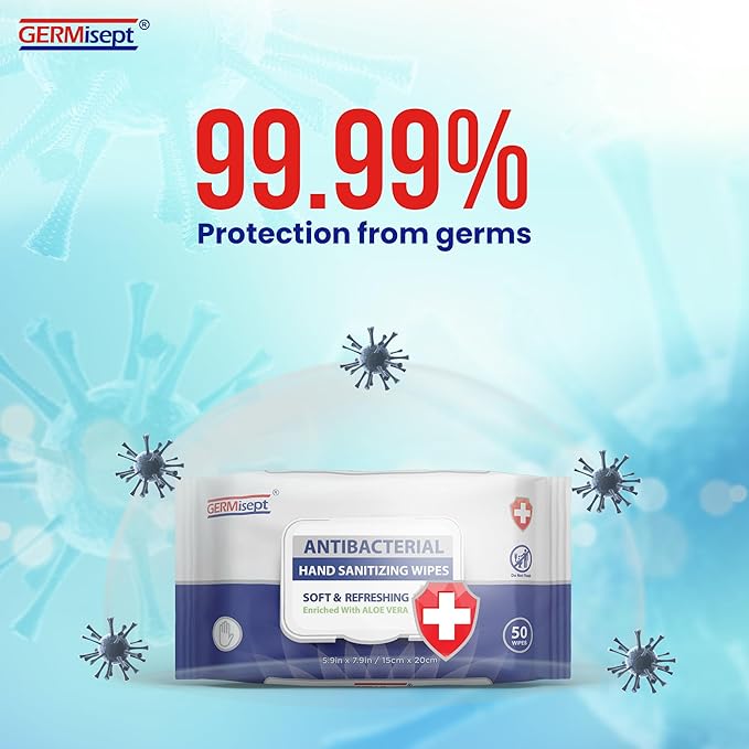 Germisept Antibacterial Hand Sanitizing Wipes Bulk Buy ((50 Count x 24 Pack = 1200 Wipes))