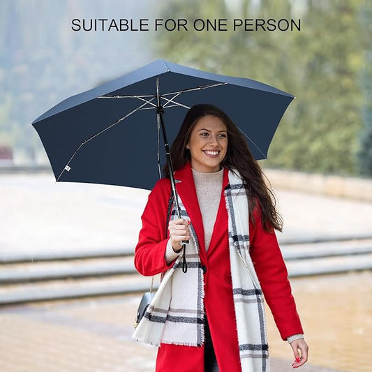 LEAGERA Compact Travel Umbrella for Purse - Flat Handle, Waterproof for Light Rain