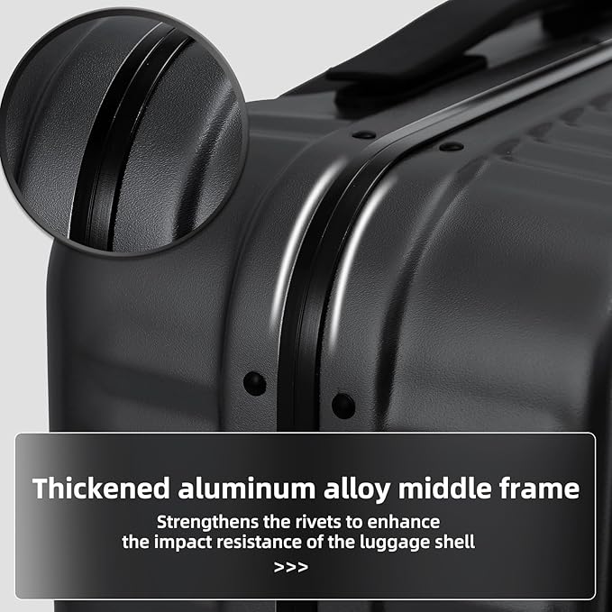 29 Inch Aluminum Checked Luggage with Side Opening Zipper, 40 * 37 * 77cm, 113L, Lightweight Hardshell ABS+PC Suitcase with TSA Lock, 360° Universal Wheels, Black