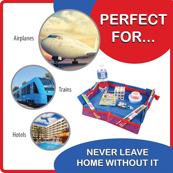 Fun N Fly Foldable Travel Tray - Blue Red Portable Durable Kids, Toddler, Baby Play Space and Snack Desk for Airplane Travel by FunnFly